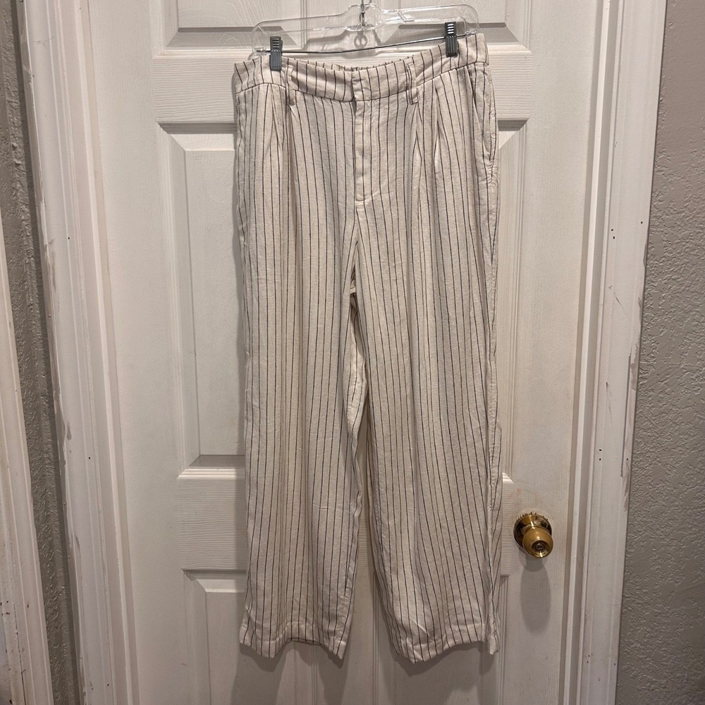 A New Day Women's Striped High Waist Pants Size 10 Career Casual Linen Blend